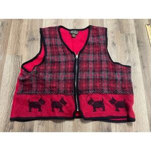 Requirements Sweater, Women's Plus 3X, Red Gray, Dogs, Full Zip, 100% Wool Vest